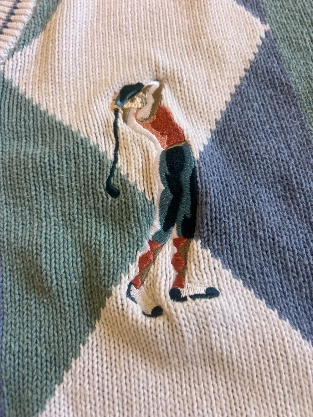 Par Four Vintage 80s Pastel Argyle Golfer Embroidered V-Neck Sweater - Medium - Picture 3 of 5